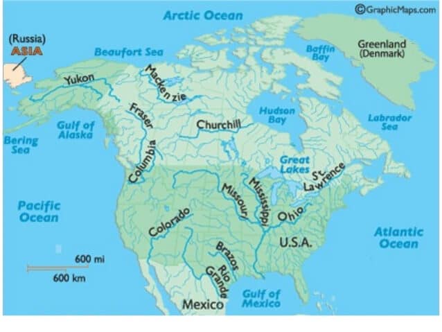 उत्तरी अमेरिका का जल निकासी पैटर्न
