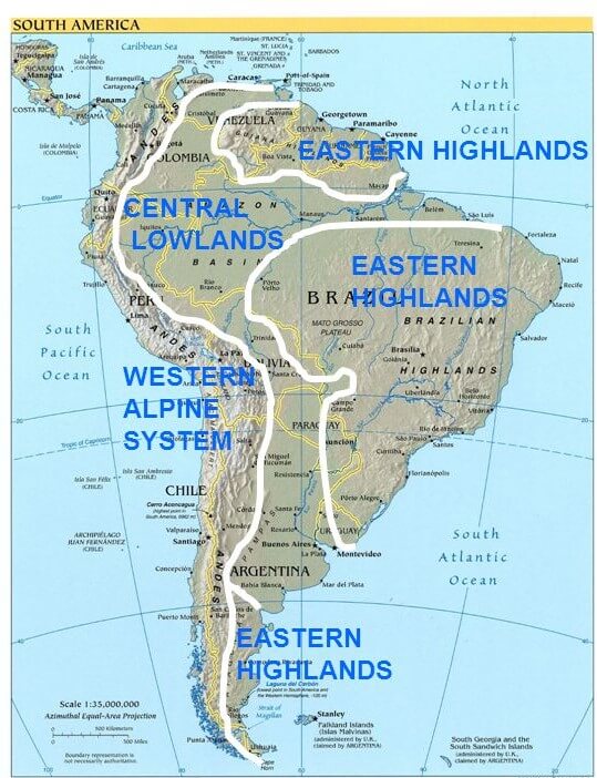 मध्य तराई क्षेत्र दक्षिण अमेरिका का नक्शा
