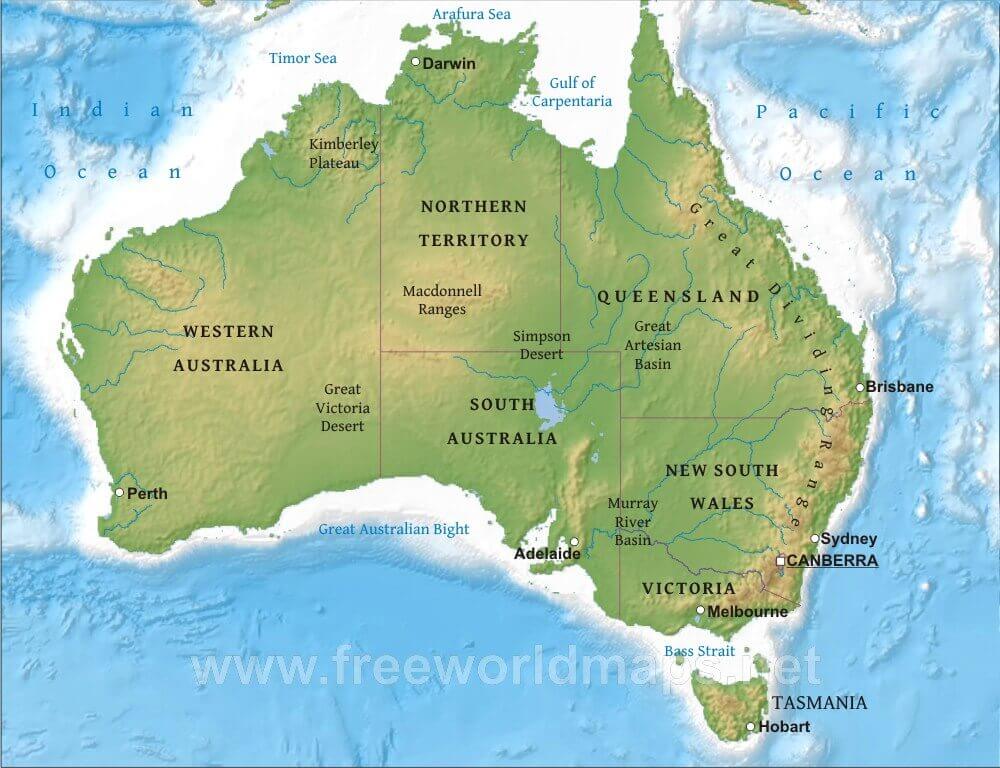 ऑस्ट्रेलिया-मानचित्र-भौतिक