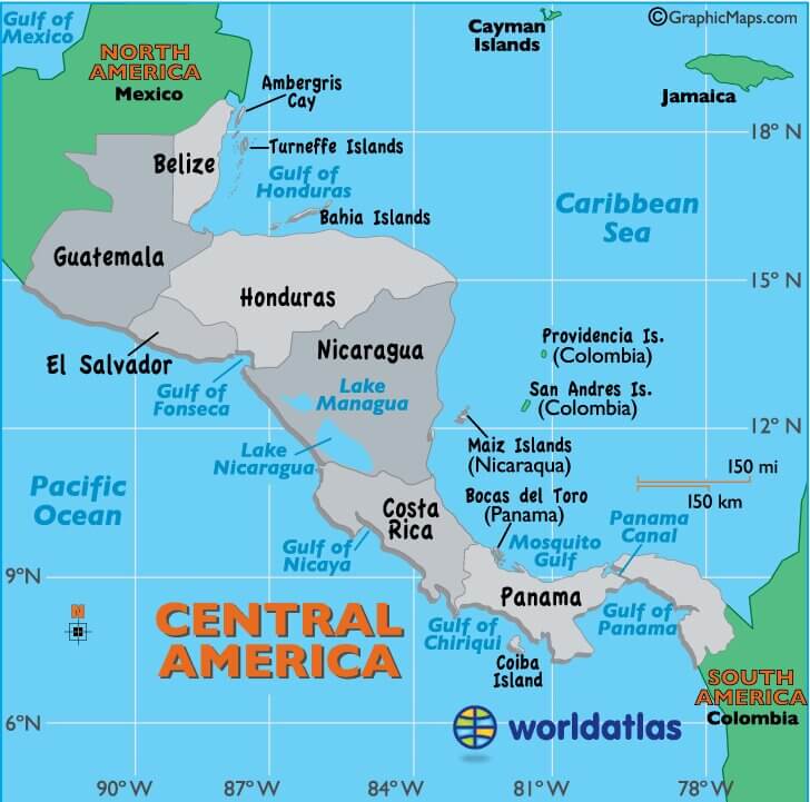 मध्य अमेरिका का नक्शा