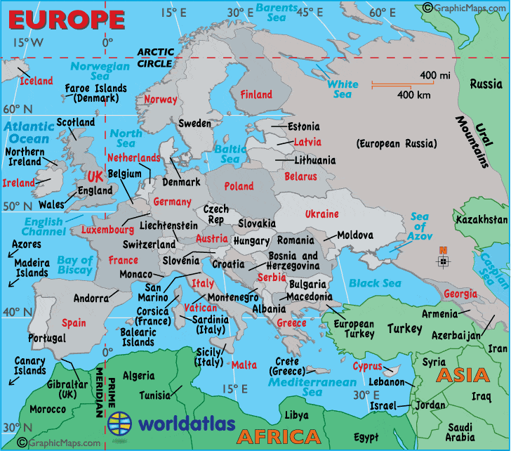यूरोप के द्वीपों का नक्शा