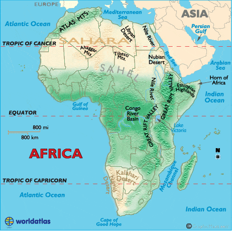 अफ़्रीका में पहाड़ों का नक्शा