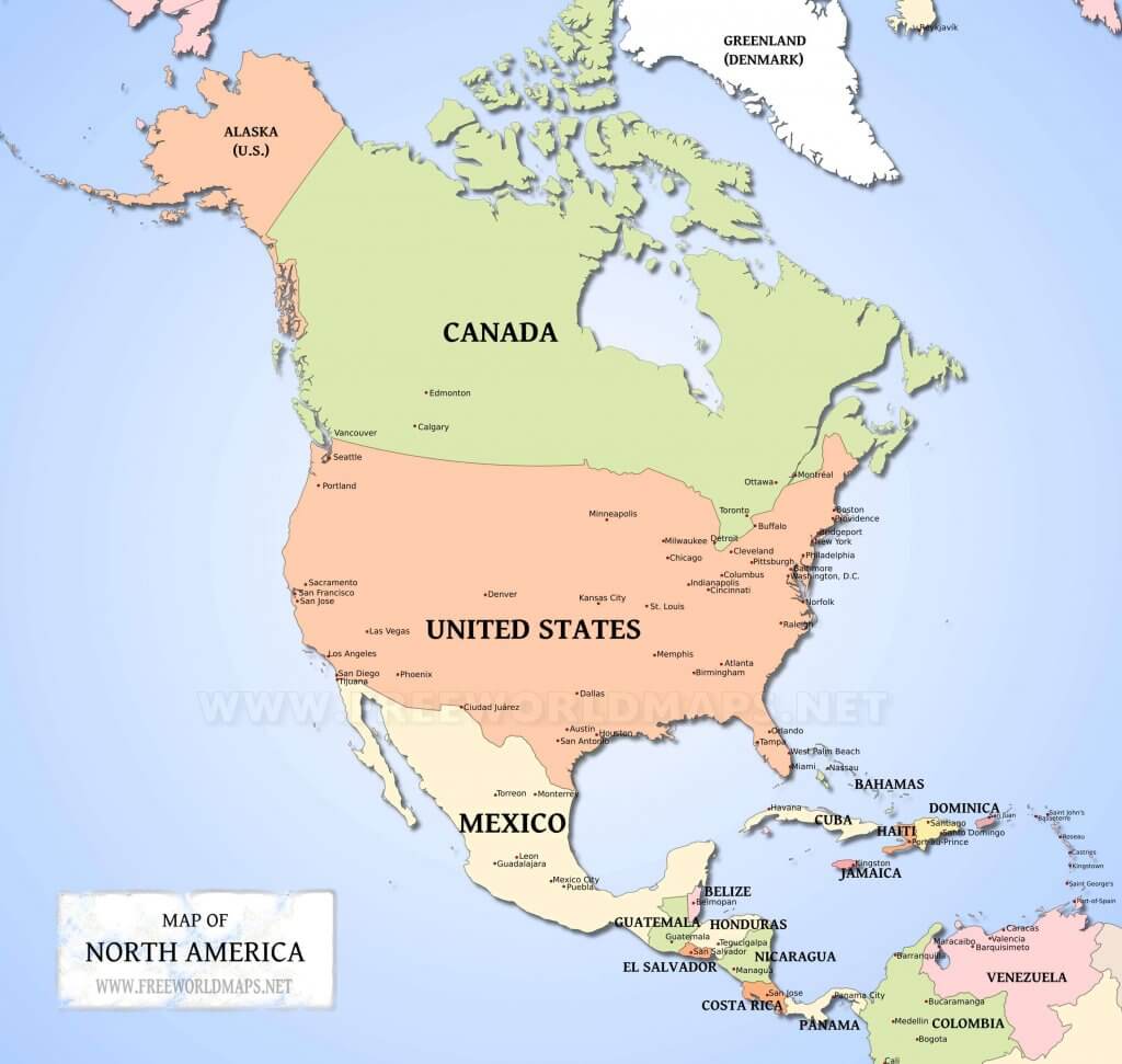 उत्तरी अमेरिका का राजनीतिक मानचित्र