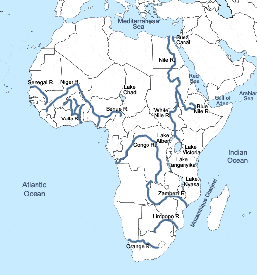अफ़्रीका में नदियों का नक्शा