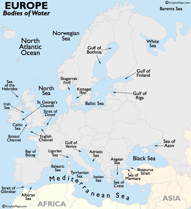 यूरोप के जल निकायों का नक्शा