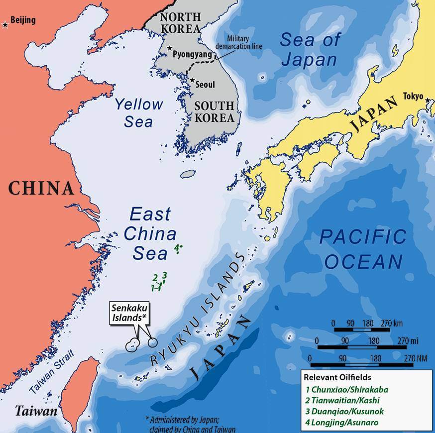 पूर्वी चीन सागर का नक्शा
