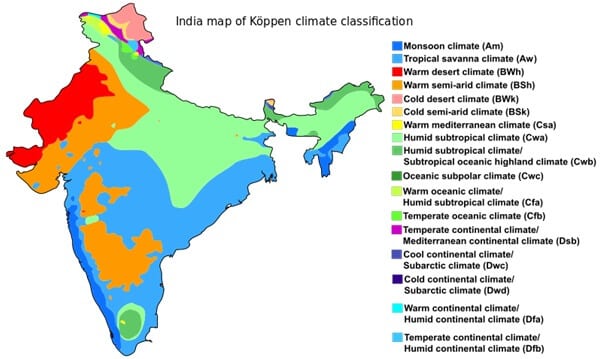 India as per the Koppen Climate Classification System