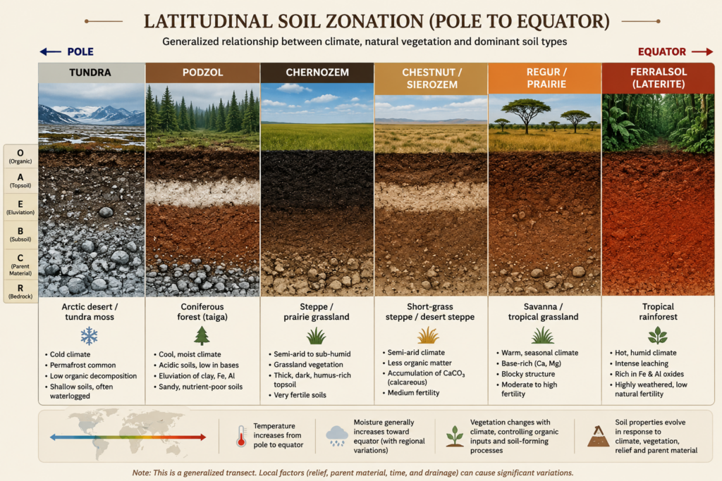 Latitudinal soil zonation from pole to equator