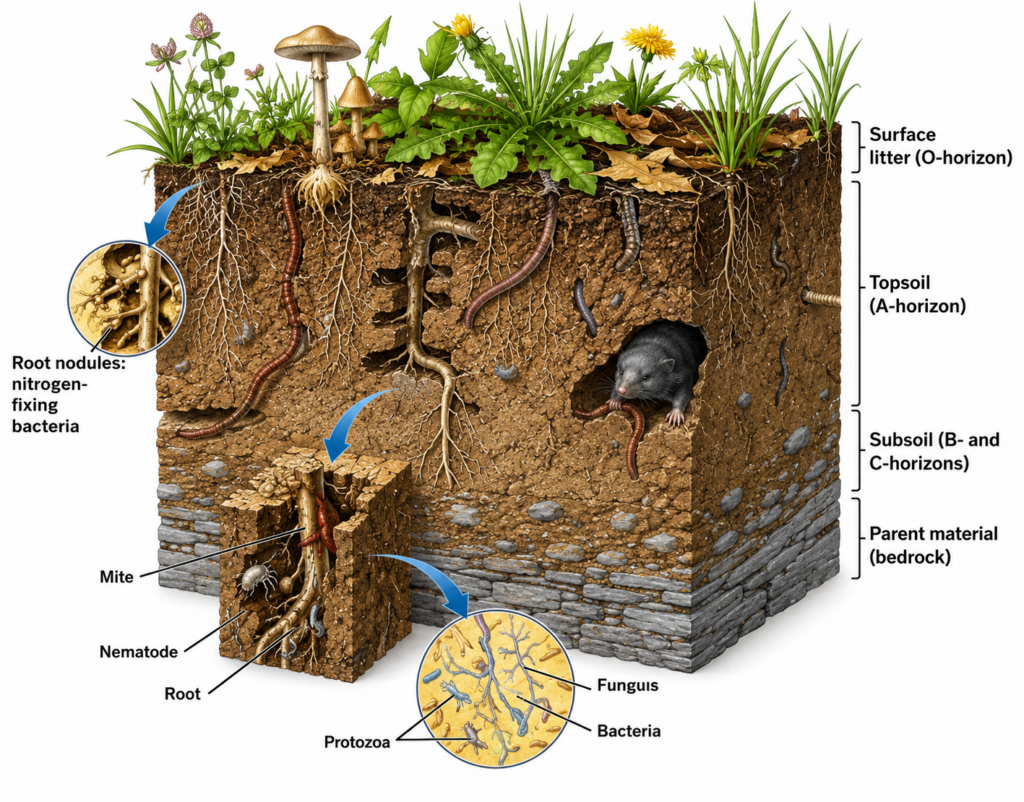 Soil profile and ecosystem structure