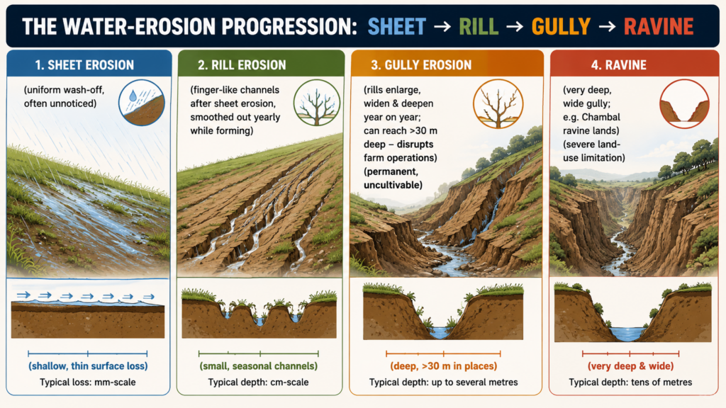 Stages of water erosion progression