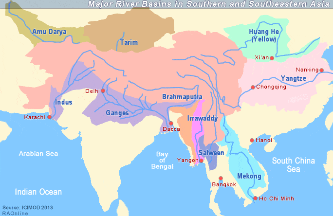 Major rivers in Asia for UPSC