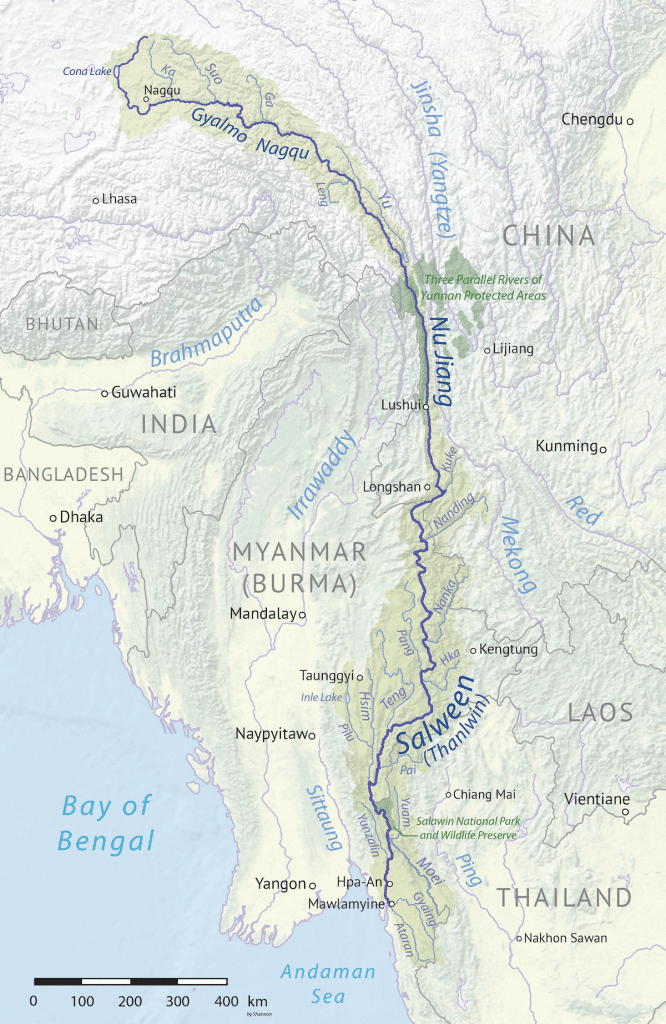 साल्विन नदी बेसिन का नक्शा
