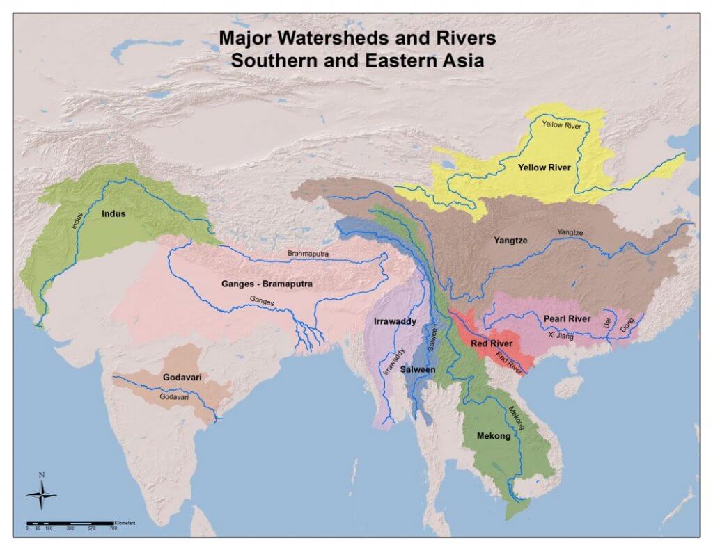 वाटरशेड एशिया नदी मानचित्र