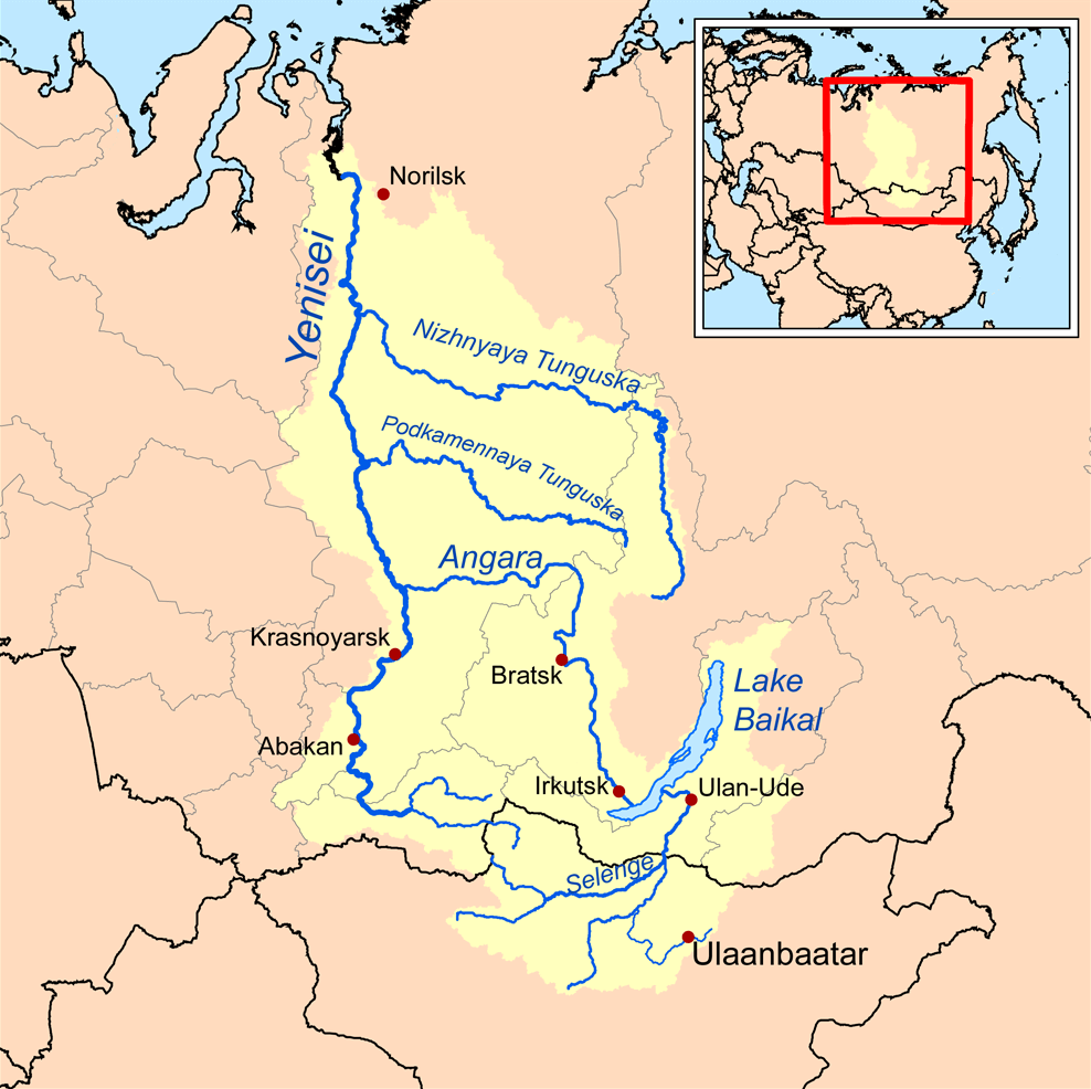 येनिसी नदी का नक्शा