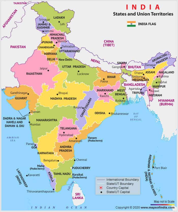 Indian States and Union territories map