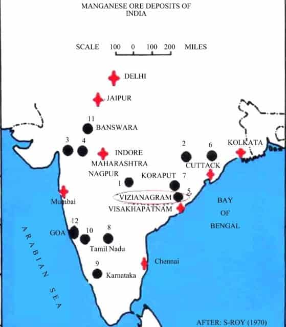 भारत में मैंगनीज अयस्क वितरण आईएएस