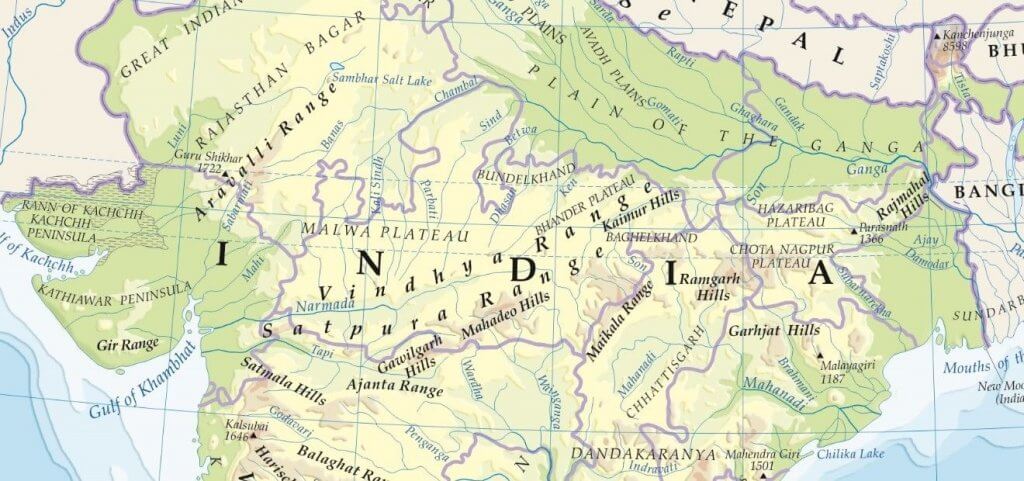 मध्य भारत में पर्वत श्रृंखलाएँ