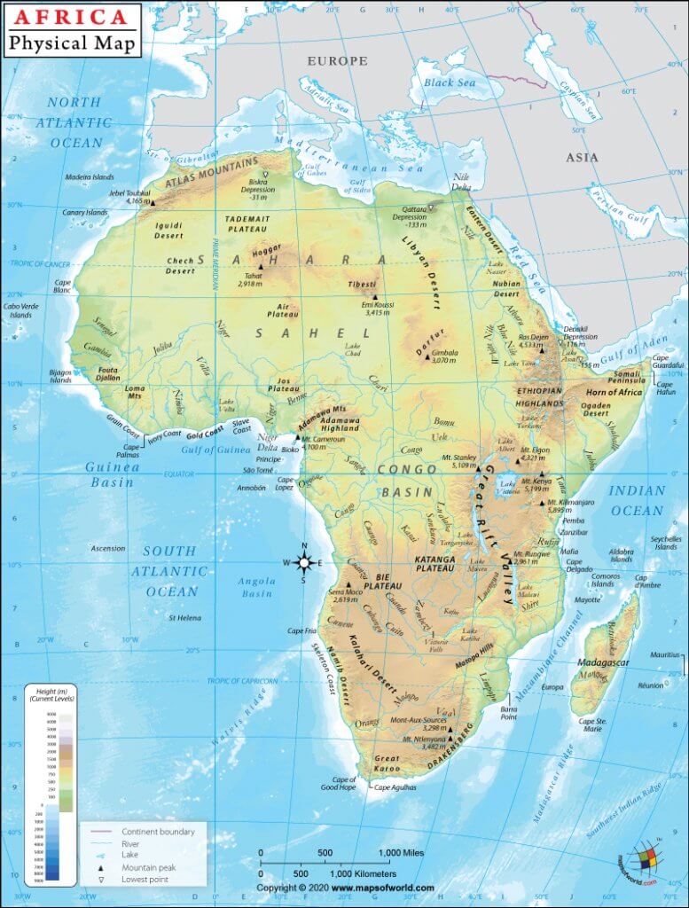 अफ्रीका मानचित्र भौतिक यूपीएससी