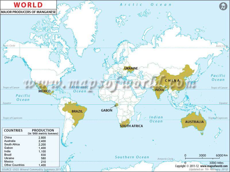 Manganese ore reserves in the World