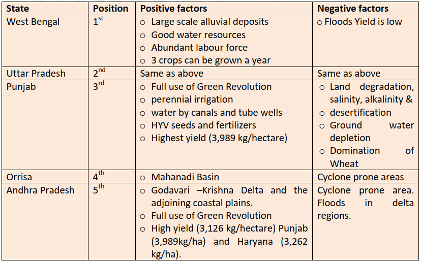 state wise information about the rice production