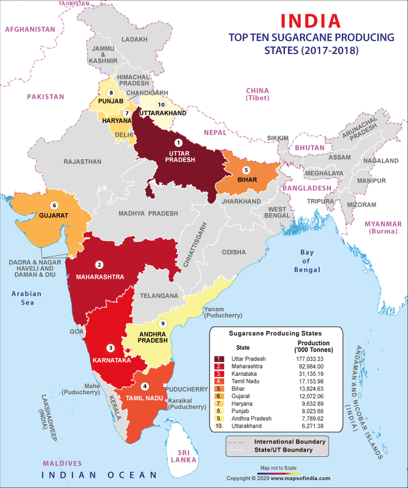 sugarcane producing states in india