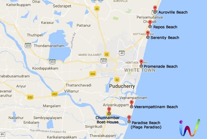 beaches in pondicherry map