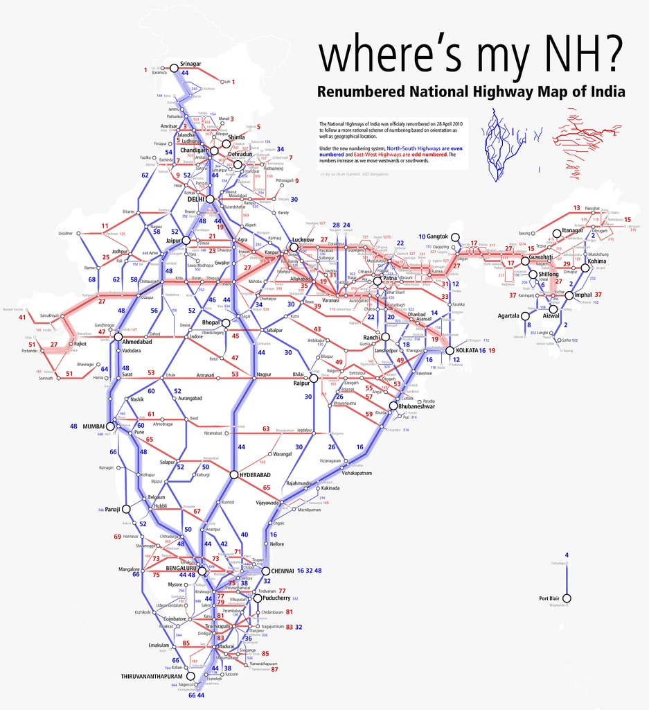 भारत में राष्ट्रीय राजमार्ग यूपीएससी मानचित्र