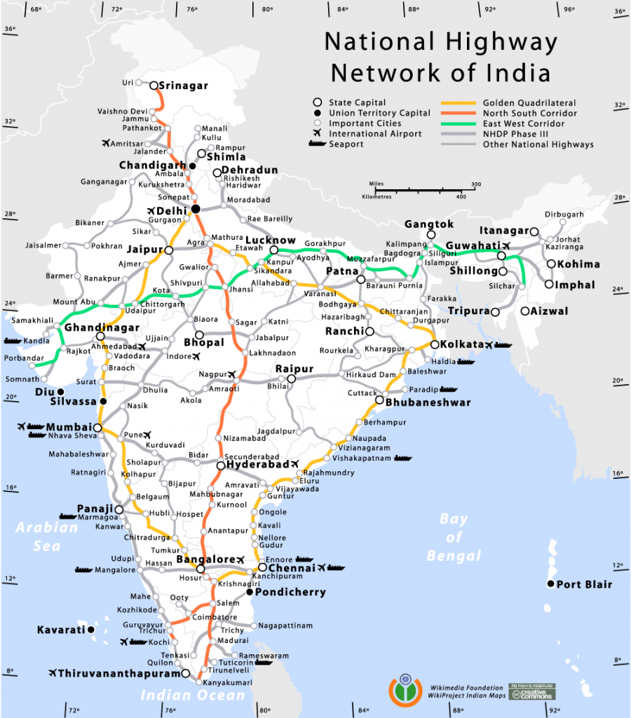 National highway network of India map