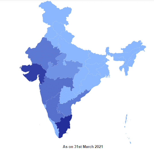 भारत के मानचित्र में स्थान पवन ऊर्जा