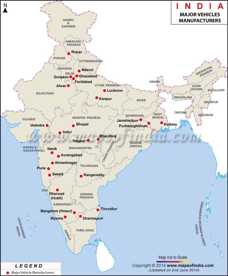 India map of vehicles manufacturers