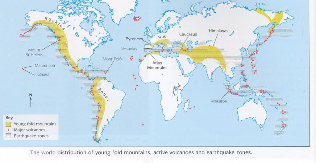 distribution of Fold Mountains globally and their locations