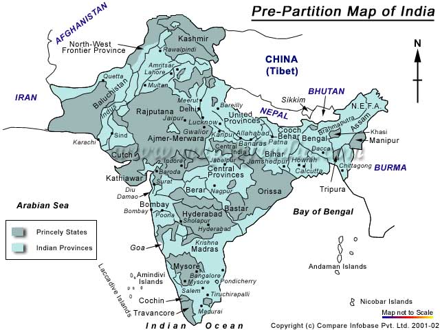 भारत का विभाजन-पूर्व मानचित्र