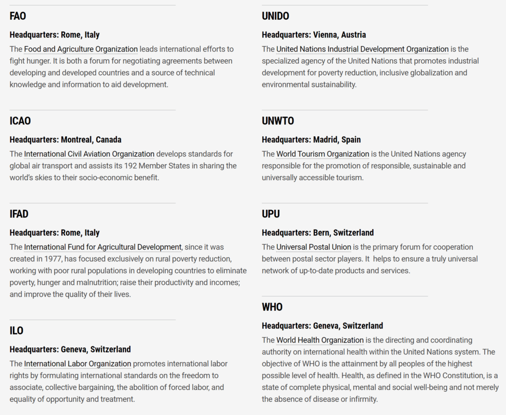 UN Specialized Agencies 1
