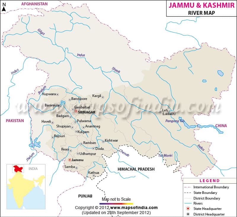 जम्मू और कश्मीर नदी का नक्शा