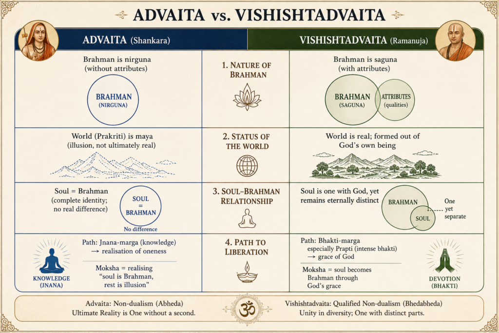 Advaita vs Vishishtadvaita comparison chart
