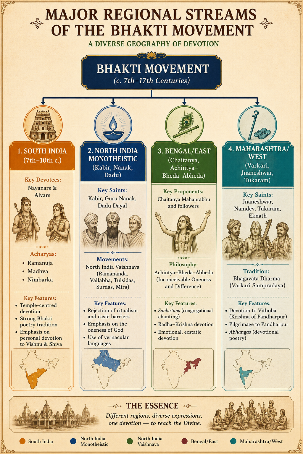 Major regional streams of Bhakti movement