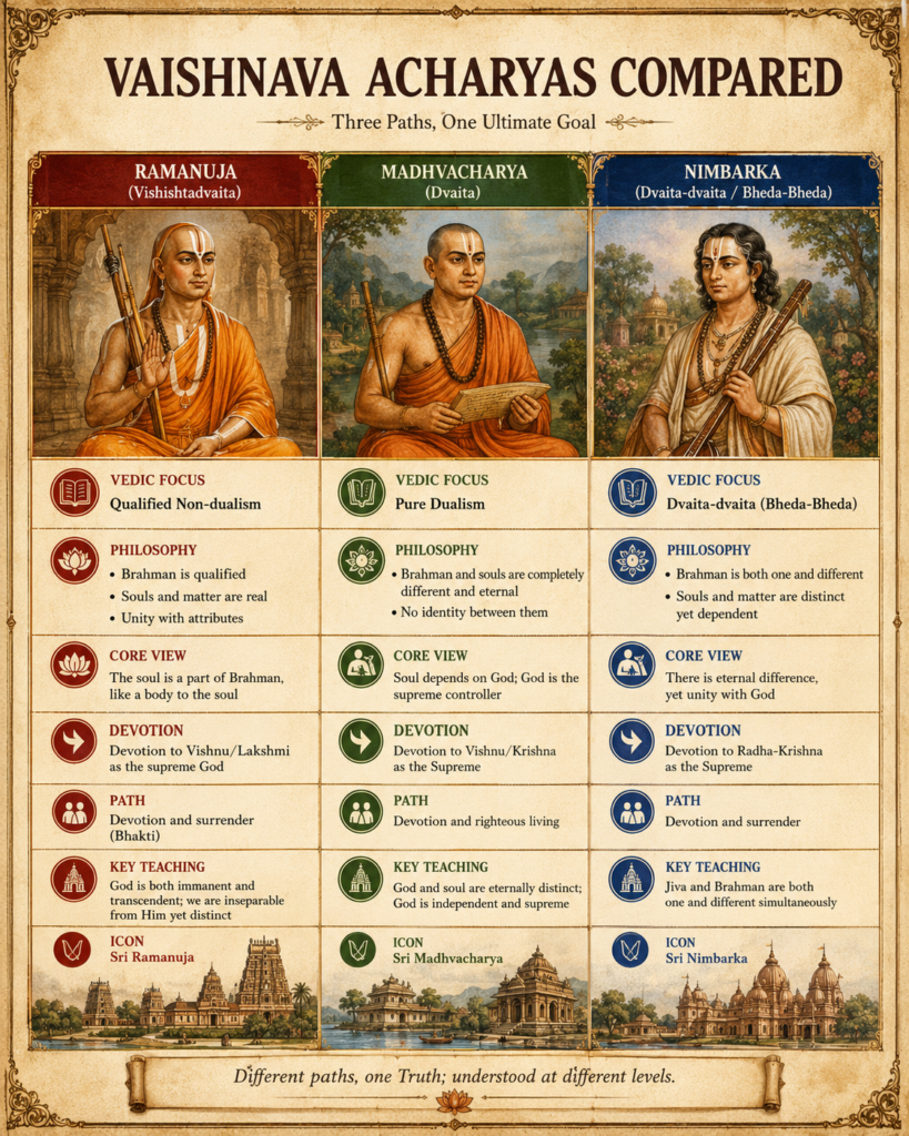 Vaishnava Acharyas comparison infographic