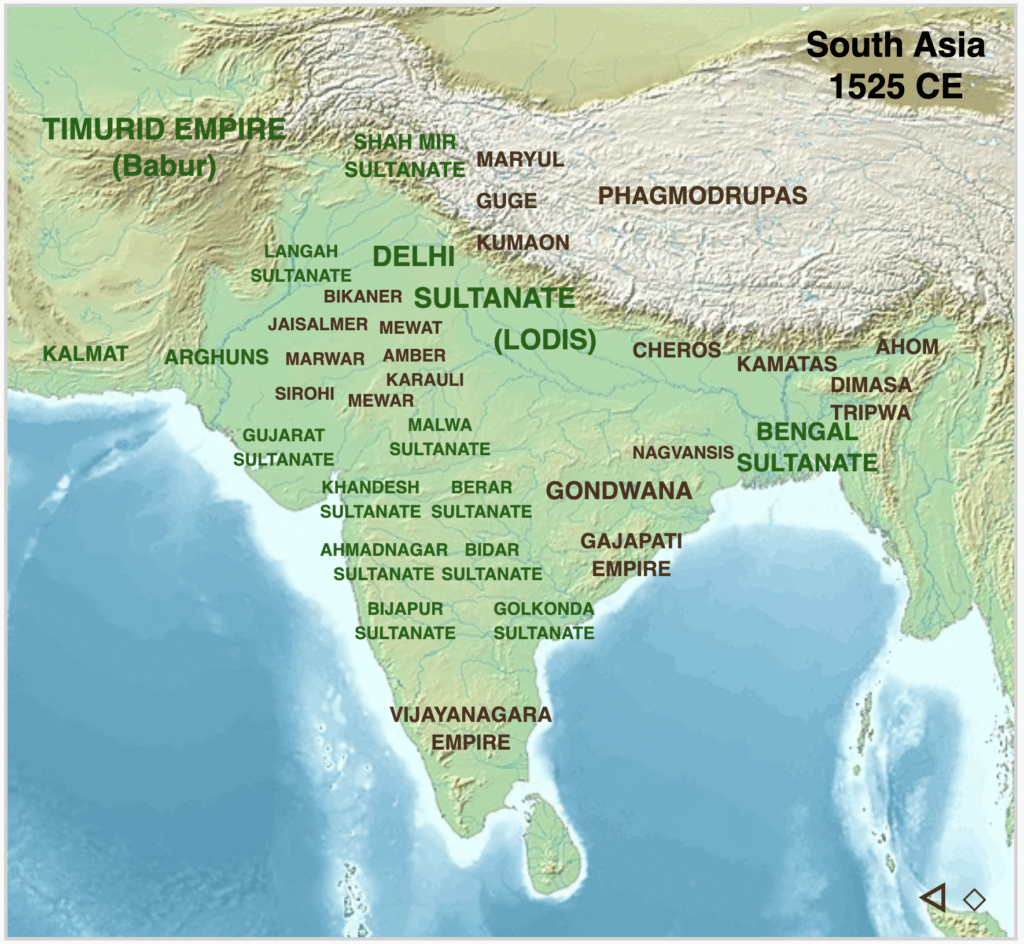 South Asian polities circa 1525 CE