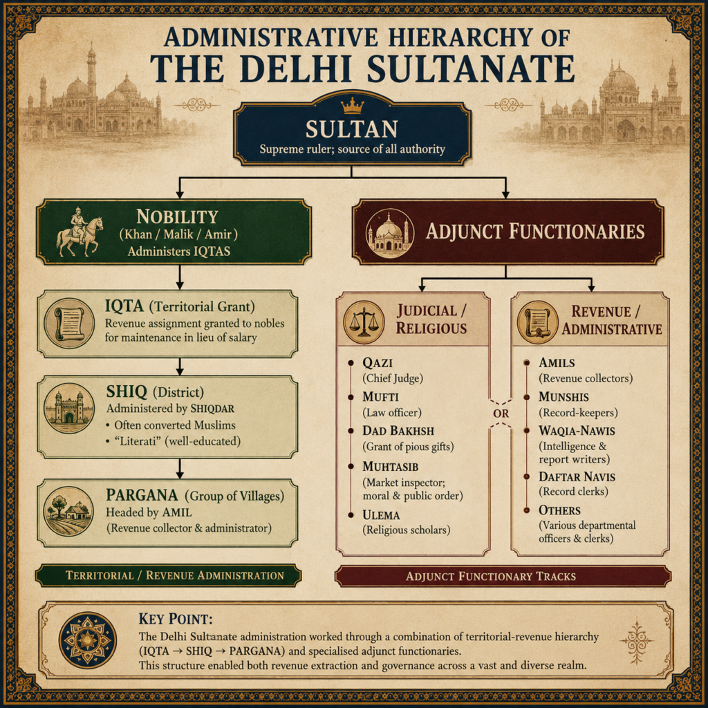 The Delhi Sultanate administrative hierarchy