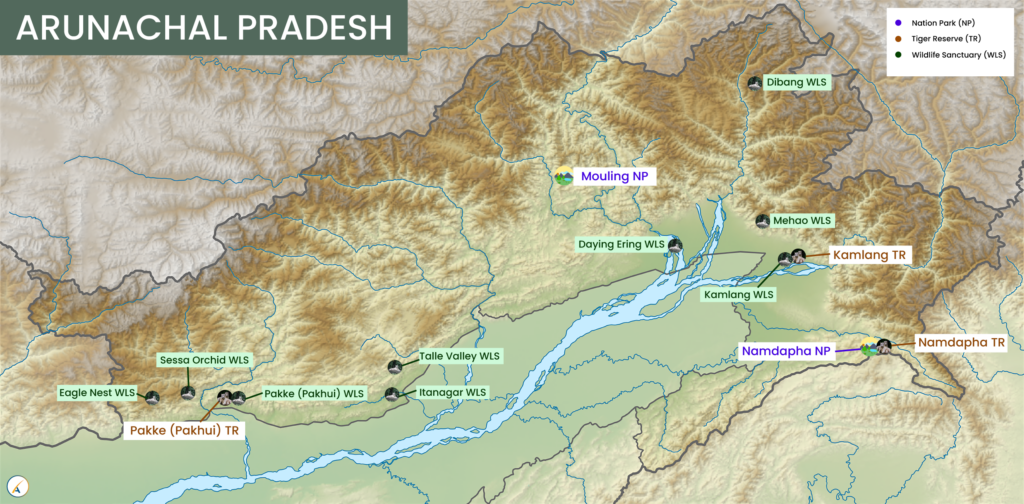Arunachal Pradesh National Parks, Tiger Reserves and Wildlife Sanctuaries Map