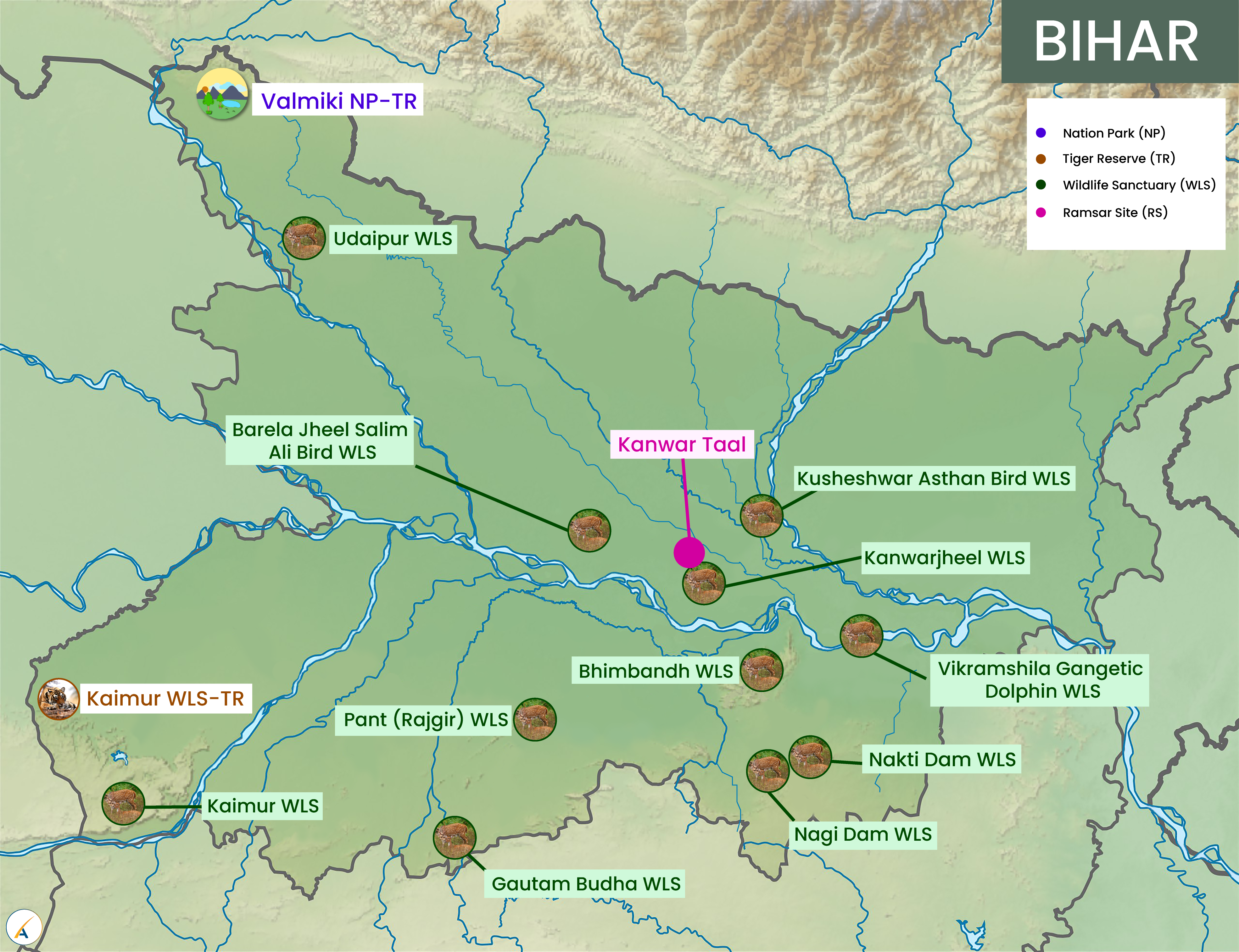 Bihar National Parks, Tiger Reserves, Wildlife Sanctuaries & Ramsar Sites