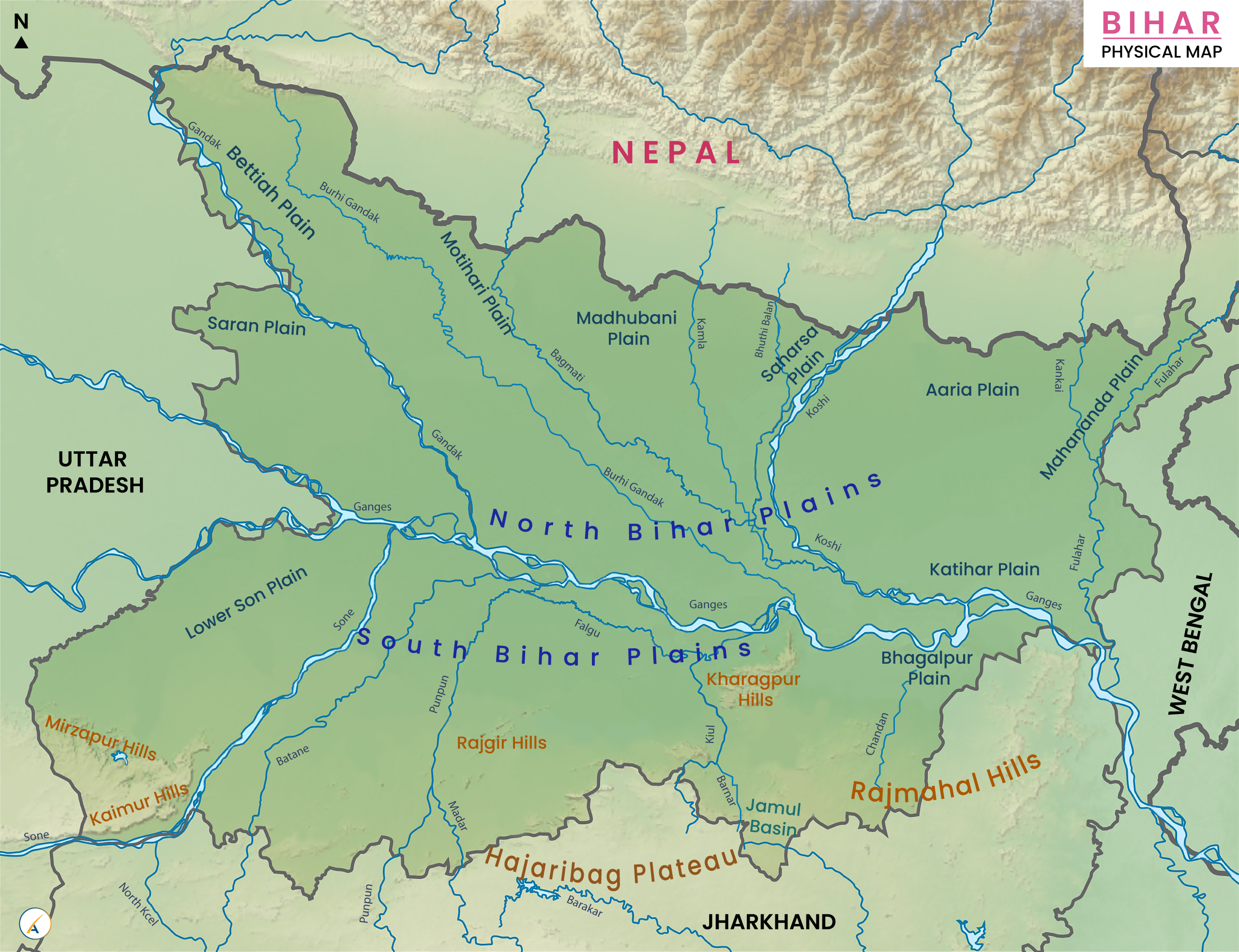 Bihar Physical Map