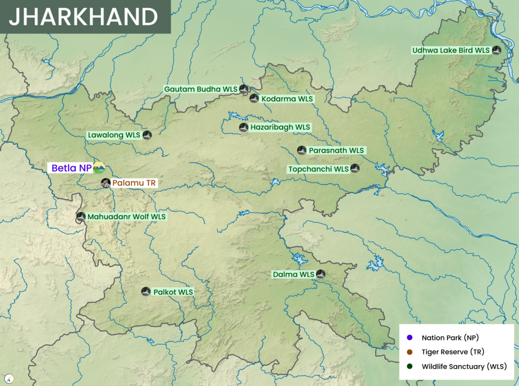 Jharkhand National Parks, Tiger Reserves, Wildlife Sanctuaries & Ramsar Sites Map