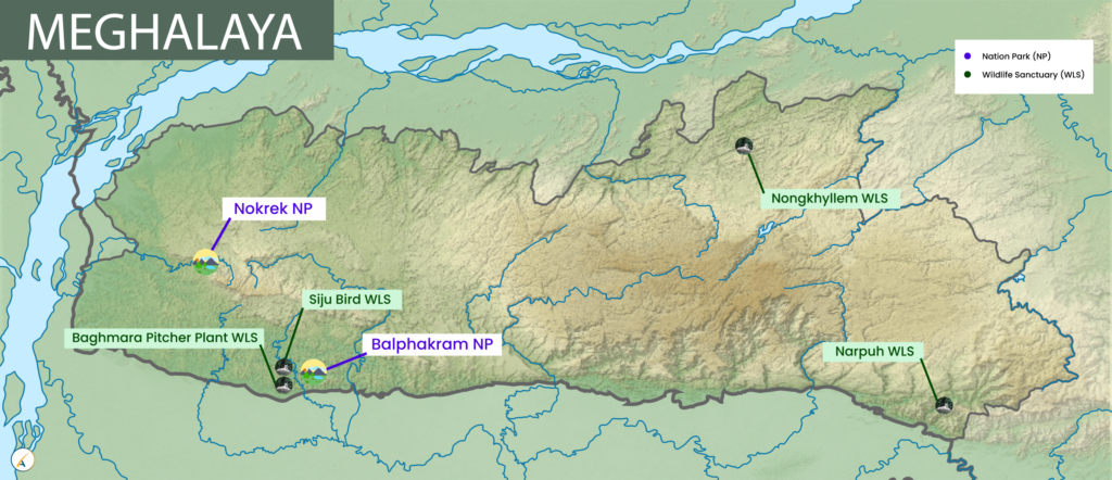 Meghalaya National Parks and Wildlife Sanctuaries Map
