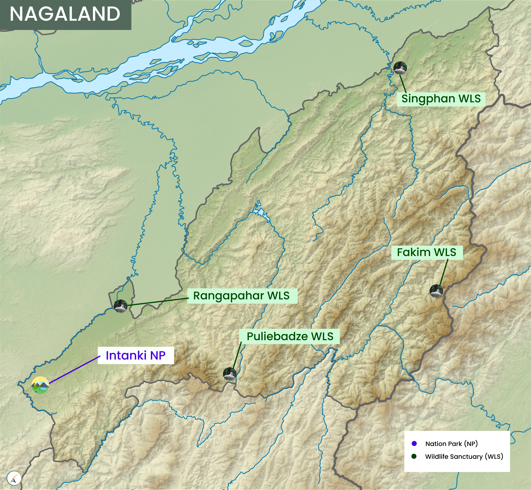 Nagaland National Parks and Wildlife Sanctuaries Map