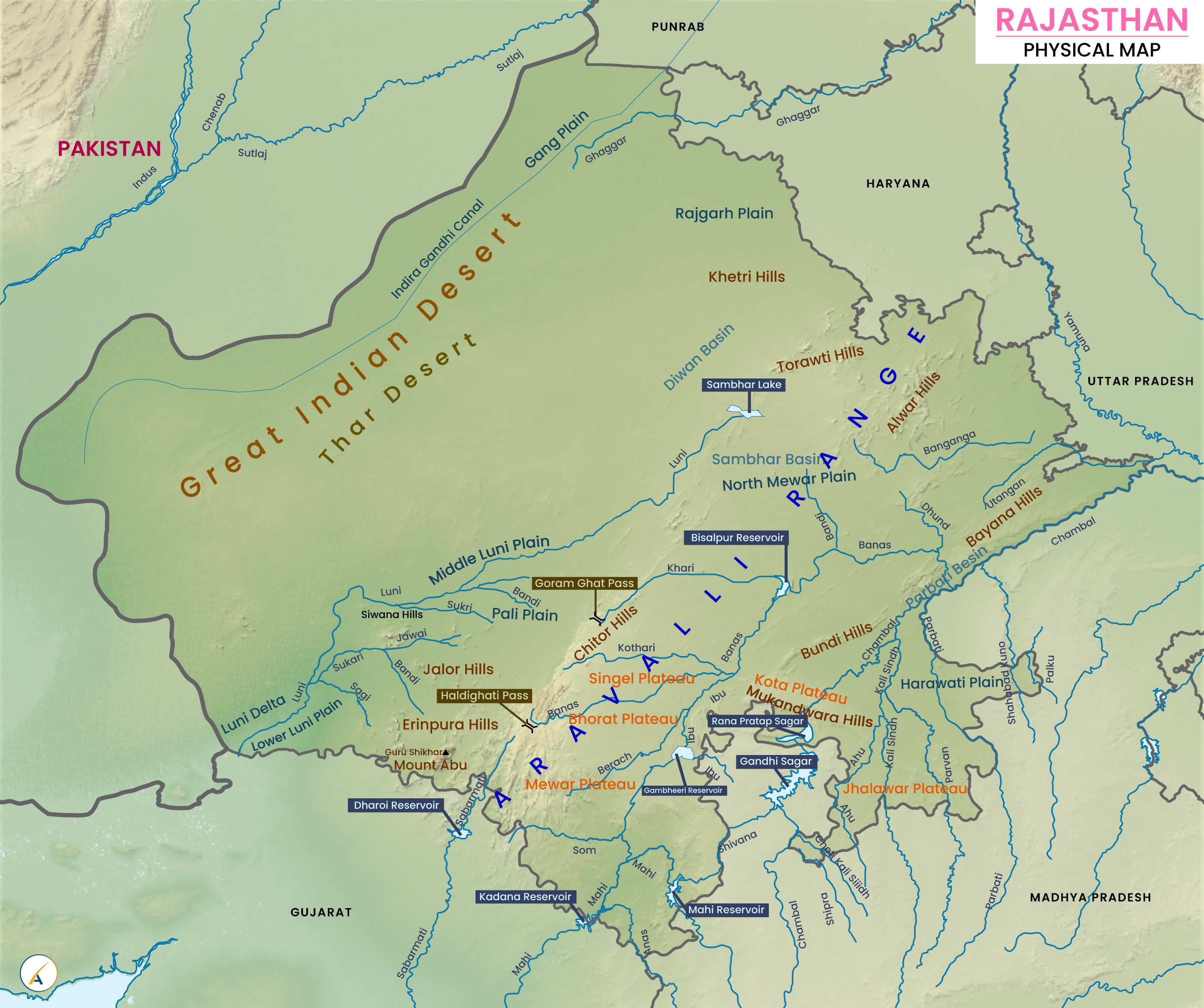 Rajasthan Physical Map