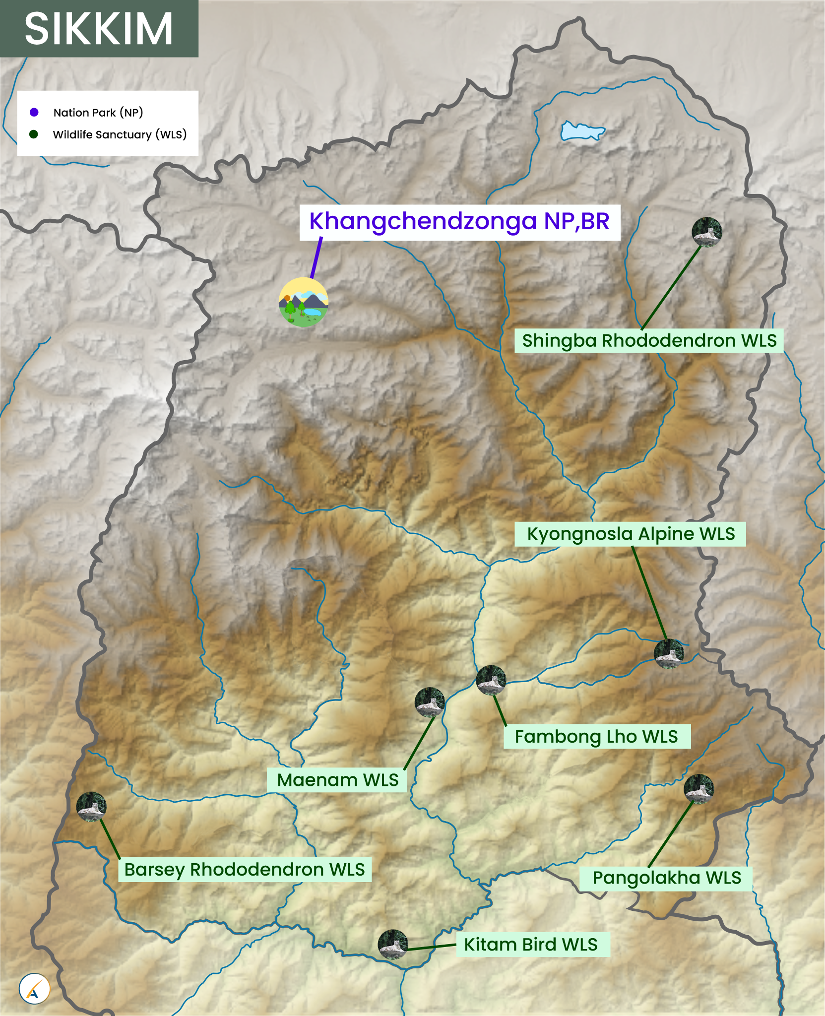 Sikkim National Parks and Wildlife Sanctuaries Map
