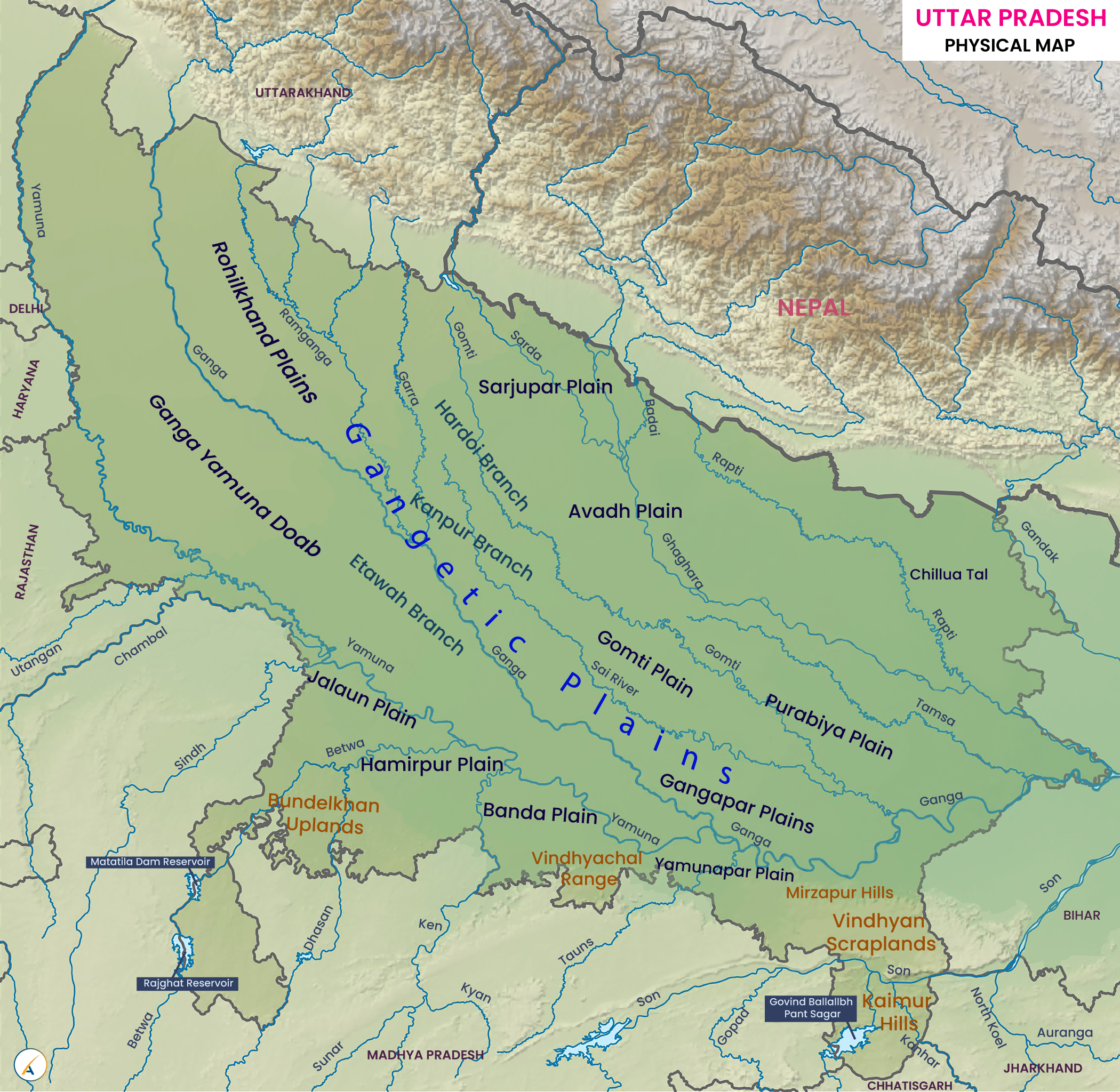 Uttar Pradesh Physical Map