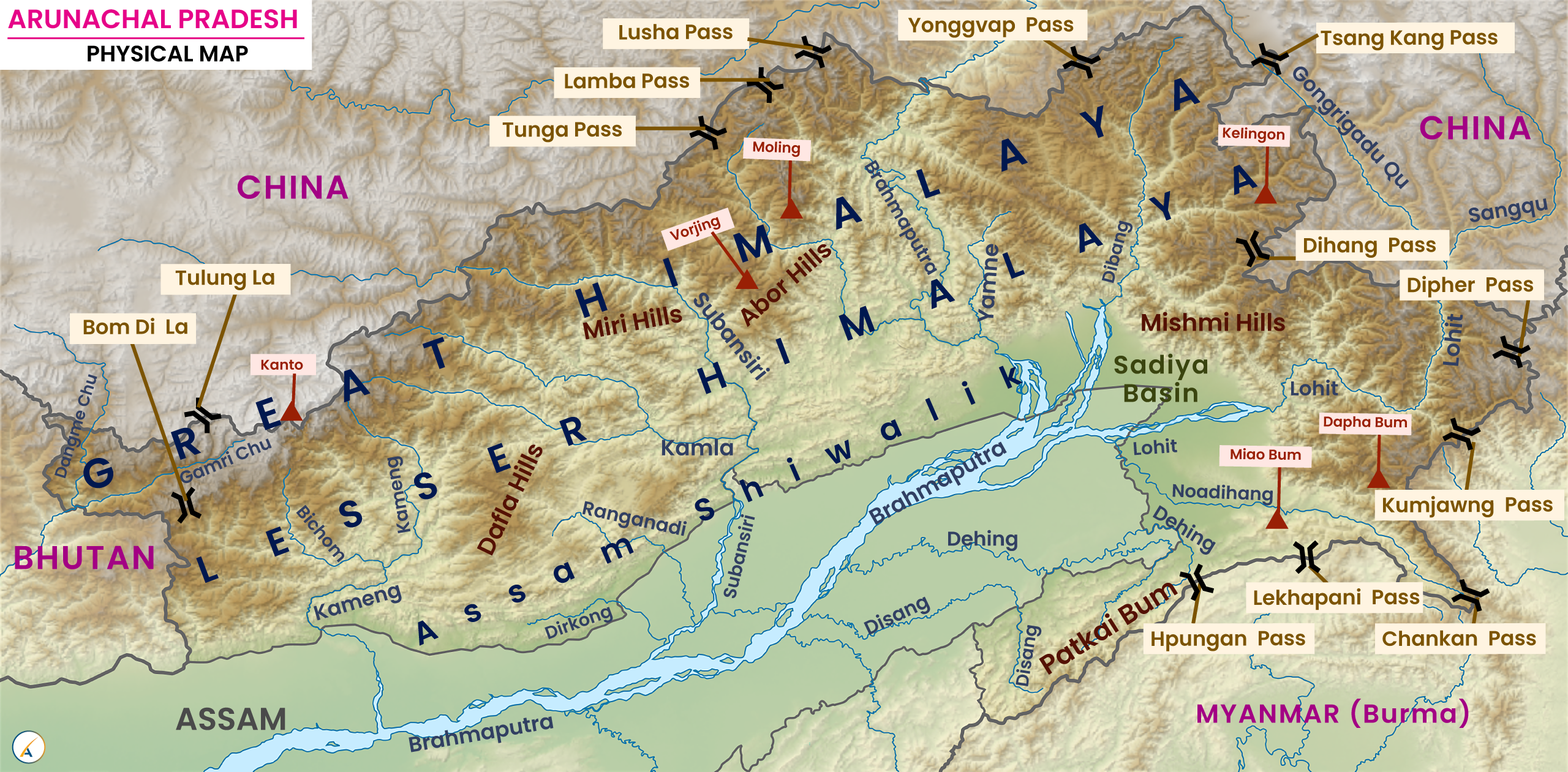 Arunachal Pradesh Physical Map