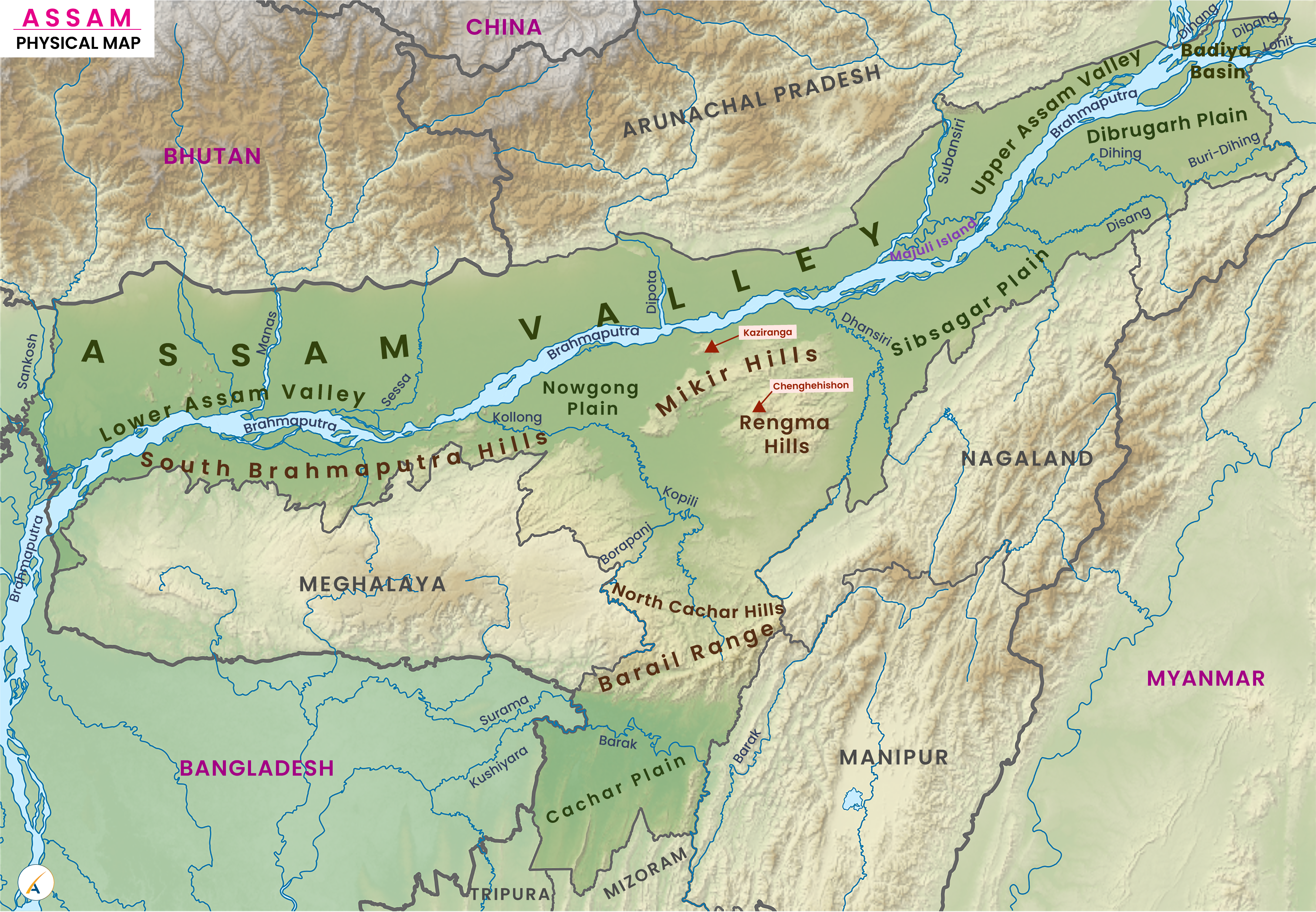 Assam Physical Map